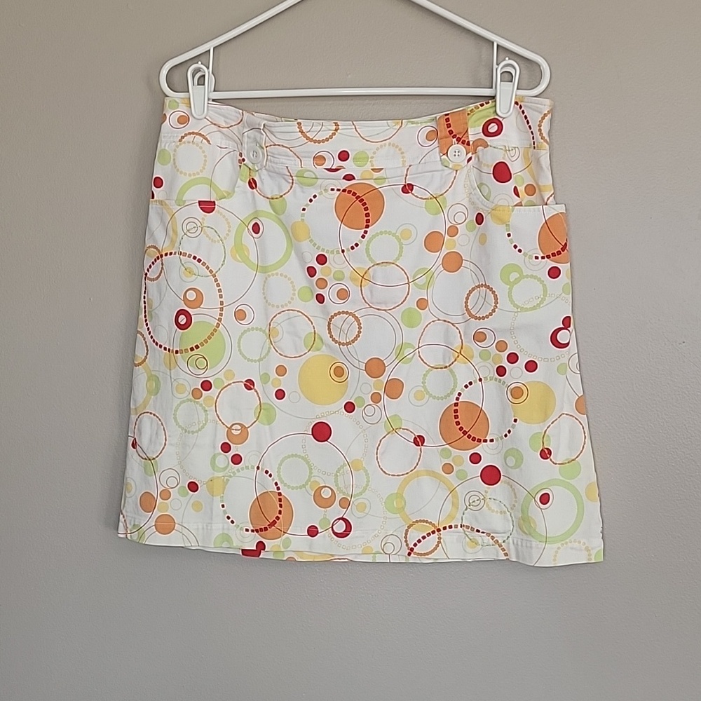 Talbots White Orange Red Yellow Green Circle Print Skirt Size 14P